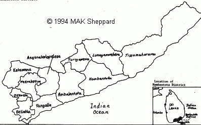 Sketch map of roads in Hambantota District, Sri Lanka