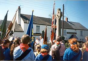 Photo of Colours at VE Day service, Hemyock